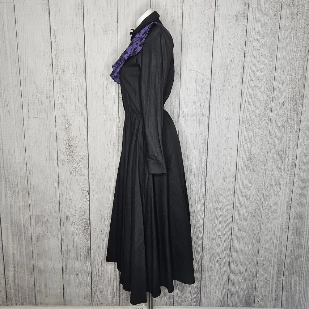 Vintage Lilia Smitty Black Western Dress Purple Print Yoke Shirt Dress, sz Small - Picture 3 of 6
